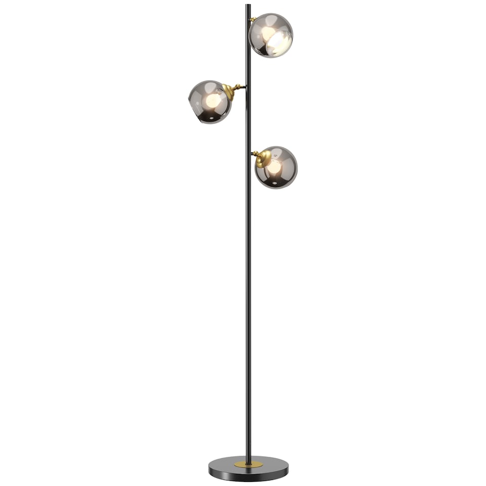 image 1 of HOMCOM 3Light Floor Lamp for Living Room with Glass Global Lampshade, Modern Standing Lamp for Bedroom, Bulb not Included, Grey