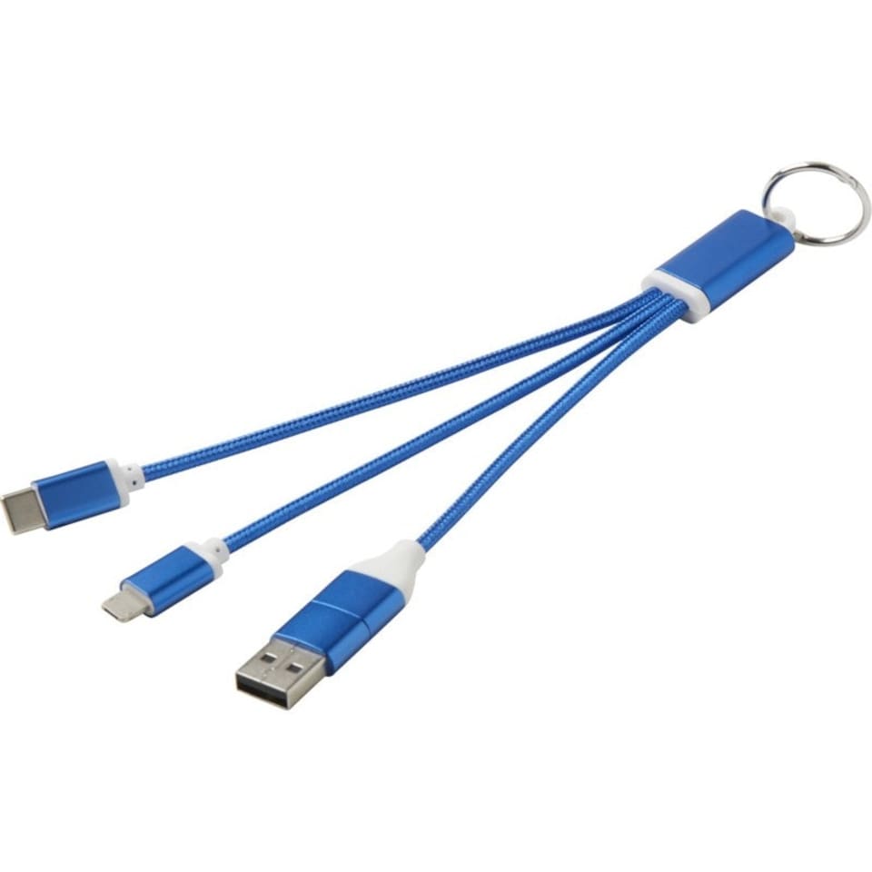 image 1 of 4 in 1 Recycled Aluminium Keyring Charging Cable - Royal Blue - One Size