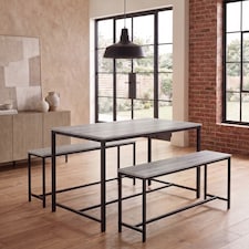 Vida Designs Brooklyn 4 Seater Dining Set 3 Piece Table & Bench Set, Grey