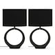 image 3 of ValueLights Tia Pair of Black Hoop Ceramic Bedside Table Lamps with a Fabric Lampshade - Bulbs Included