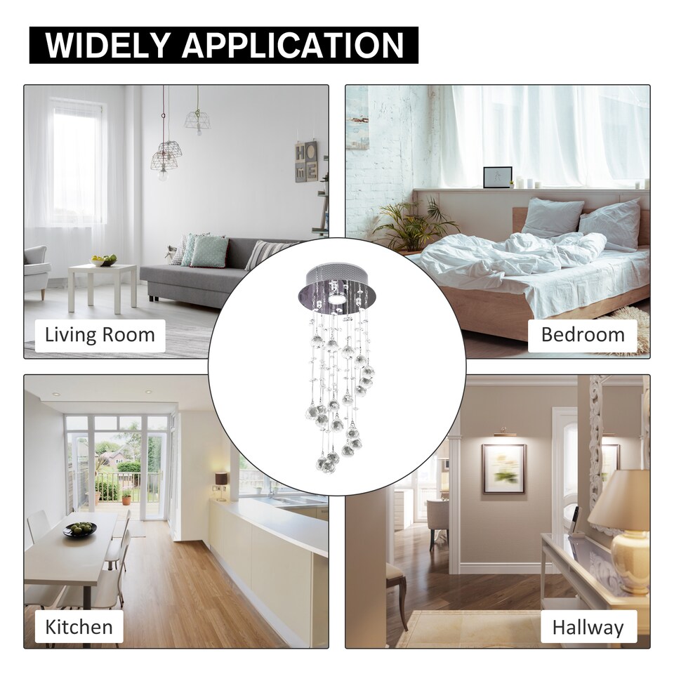 image 1 of HOMCOM Metal Crystal Ceiling Light Chandelier Elegant Pendant Lamp Living Room Stairway Stairway Spiral Rain Drop Pendant Lamp Silver