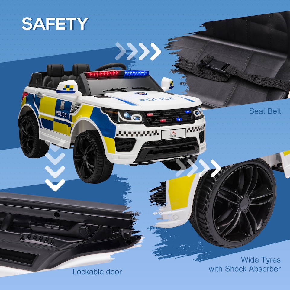 image 1 of HOMCOM 12V Electric Car for Kids Police Car w/ Remote Siren 3-6 Years