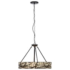 Interiors by Premier Tiffany Style Branch Pendant Light, Hand Rolled Art Glass Ceiling Fixture, Bronze Iron Frame Hanging Light