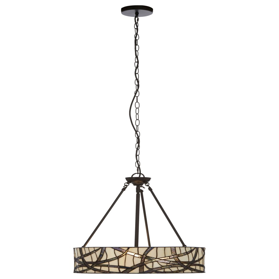 image 1 of Interiors by Premier Tiffany Style Branch Pendant Light, Hand Rolled Art Glass Ceiling Fixture, Bronze Iron Frame Hanging Light