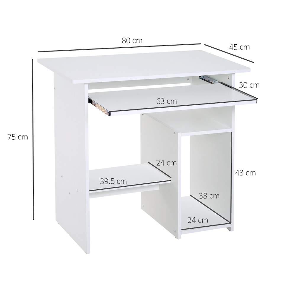 image 1 of HOMCOM Compact Small Computer Table Wooden Desk Keyboard Tray Storage Shelf Modern Corner Table Home Office White