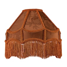 Brown Faux Silk Victorian Lampshade with Floral Decor and Long Tassels