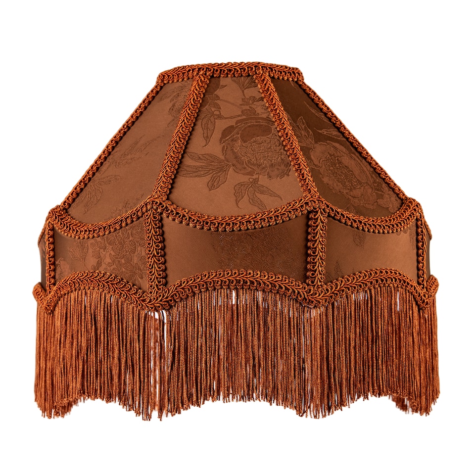 image 1 of Brown Faux Silk Victorian Lampshade with Floral Decor and Long Tassels