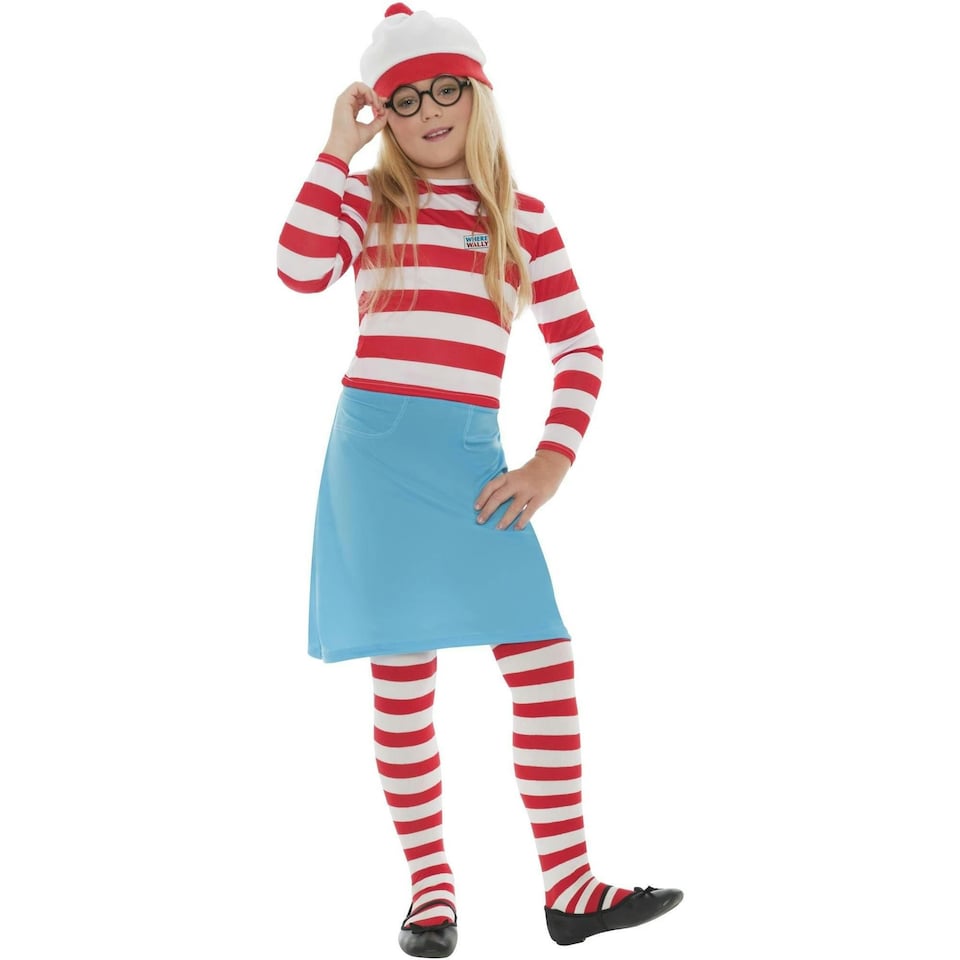 image 1 of Wheres Wally? Girls Wenda Costume Set - White/Red/Blue - 10-12 Years 10