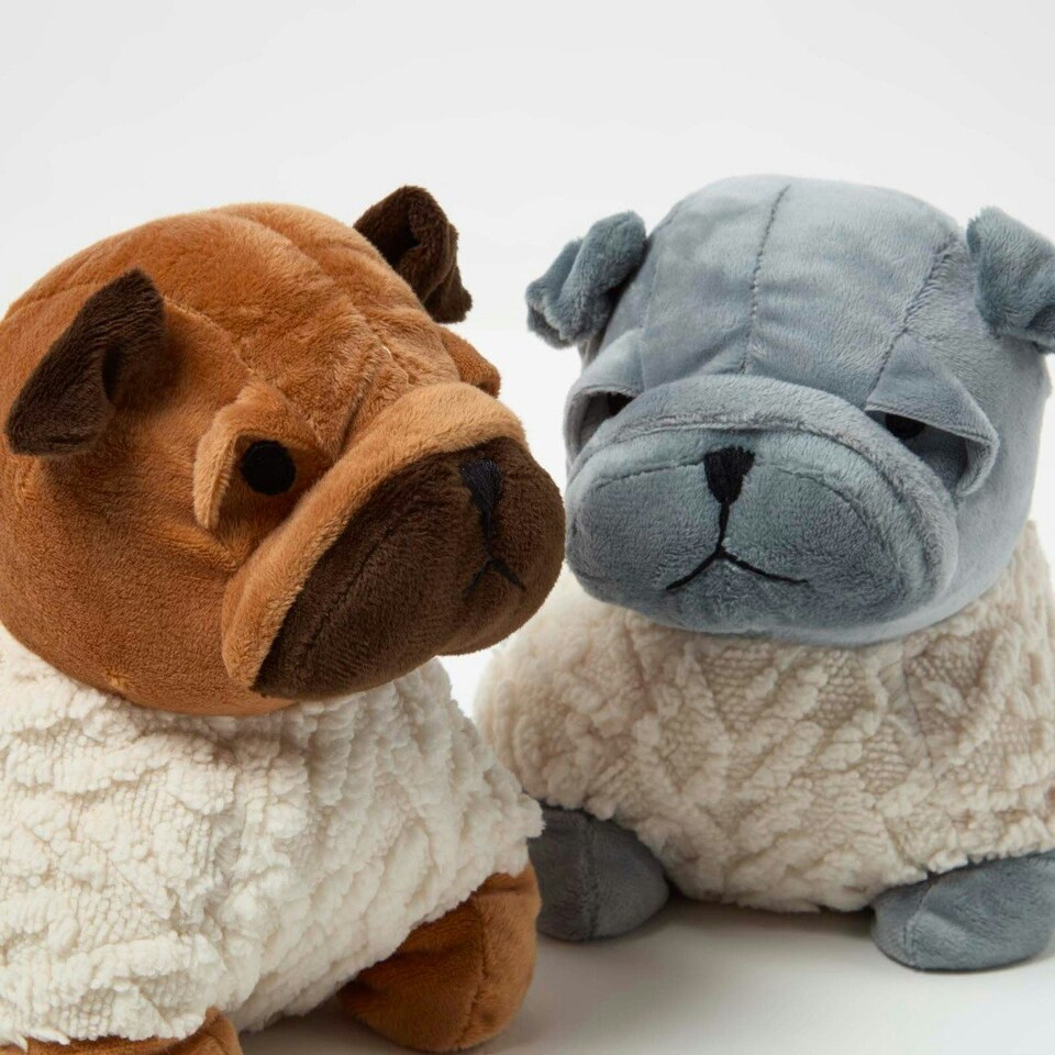 image 1 of Homescapes Luxury Fabric Pug Doorstop Set of 2