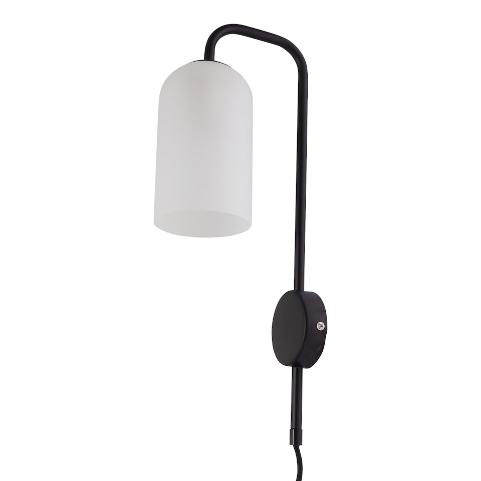 image 1 of Set of 2 Victoria - Black Plug in Wall Lights Frosted Glass Shades | Black | White | 2
