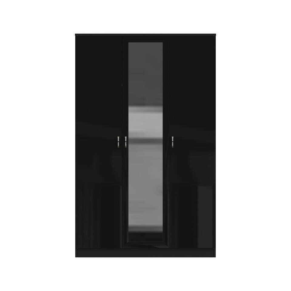 image 1 of FWStyle Chilton 3 Door Wardrobe With Mirror - Black Gloss Front Black