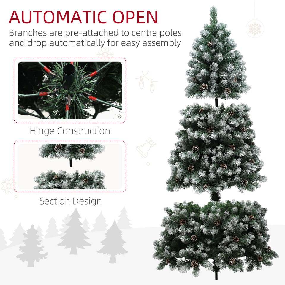 image 1 of HOMCOM 7ft Artificial Pine Christmas Tree with 1152 Branch Tips and Steel Base, Realistic Hinged Tree with Pinecones, Holiday Decor for Home Office, Green
