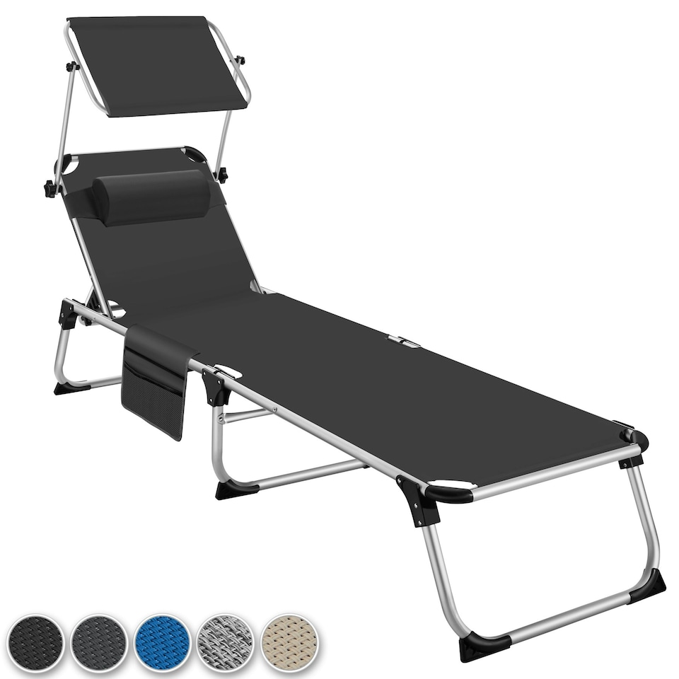 image 1 of Sun Lounger Aurelie - foldable with headrest, 6 position backrest | Black | black | 1