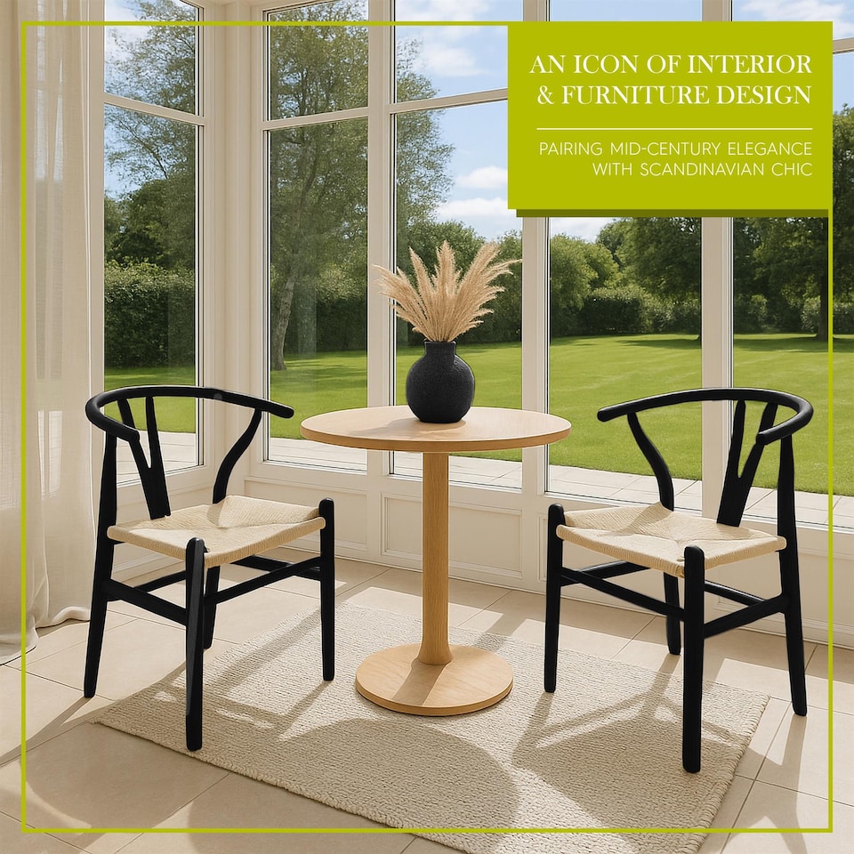 image 1 of Nicholas Winter 8x Beech Wooden Danish Style Dining Chairs - Black - Solid Wood Wish Beech Bone Wood Chairs | Black | Black/Natural