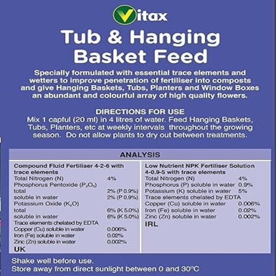 image 1 of Vitax Liquid Feed for Hanging Baskets - 1L