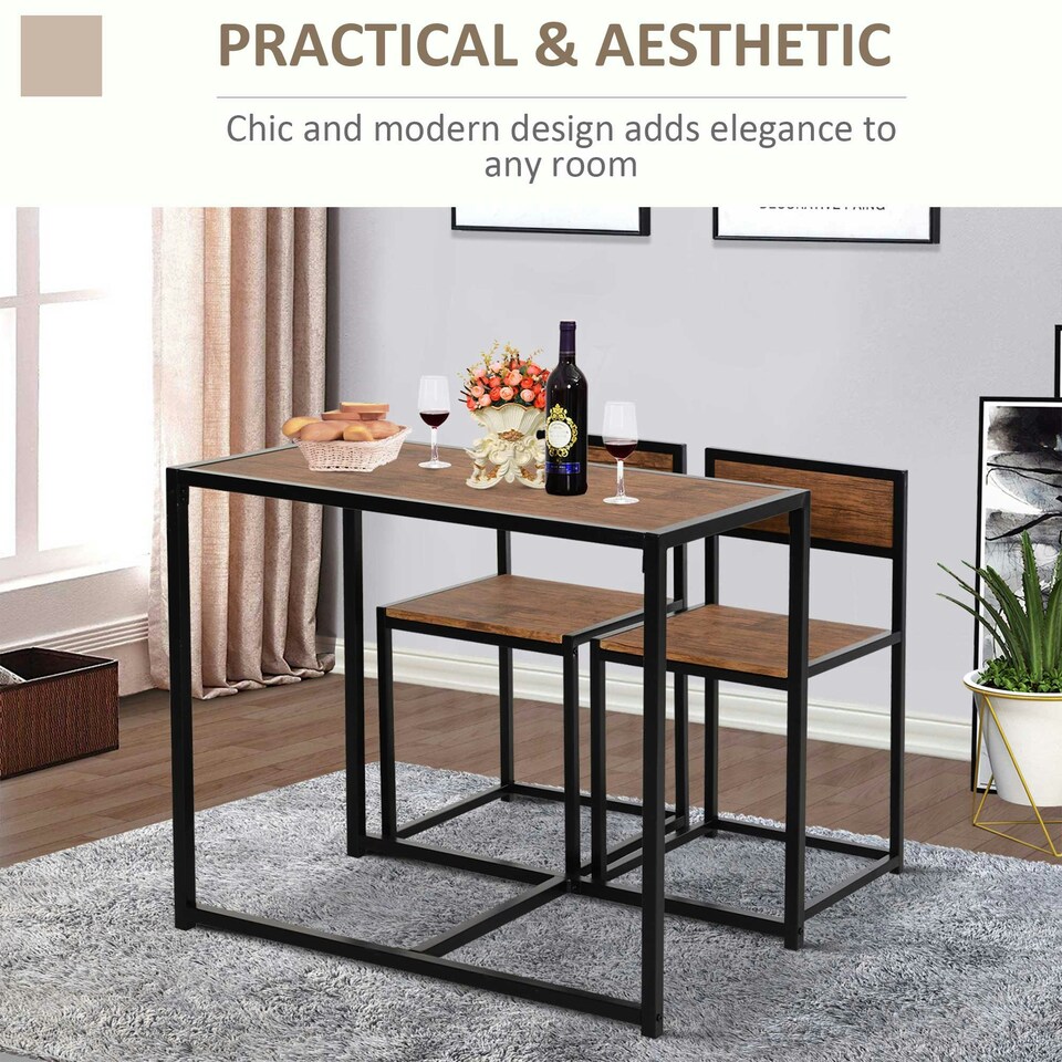 image 1 of HOMCOM 3 Piece Dining Table Set with Metal Frame Natural