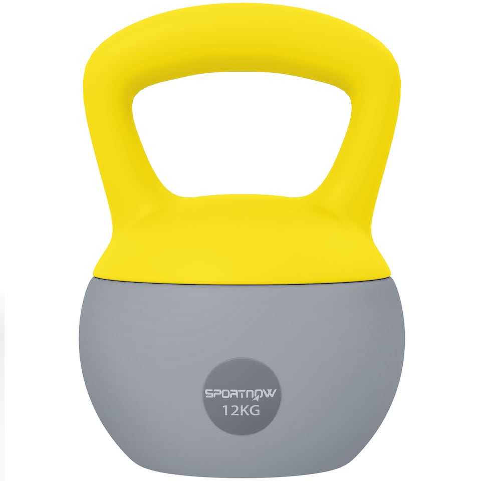 image 1 of SPORTNOW Soft Kettlebell, 4/6/8/10/12kg Kettle Bell with Non-Slip Handle for Home Gym Weight Lifting and Strength Training, Yellow and Grey | Yellow | 12