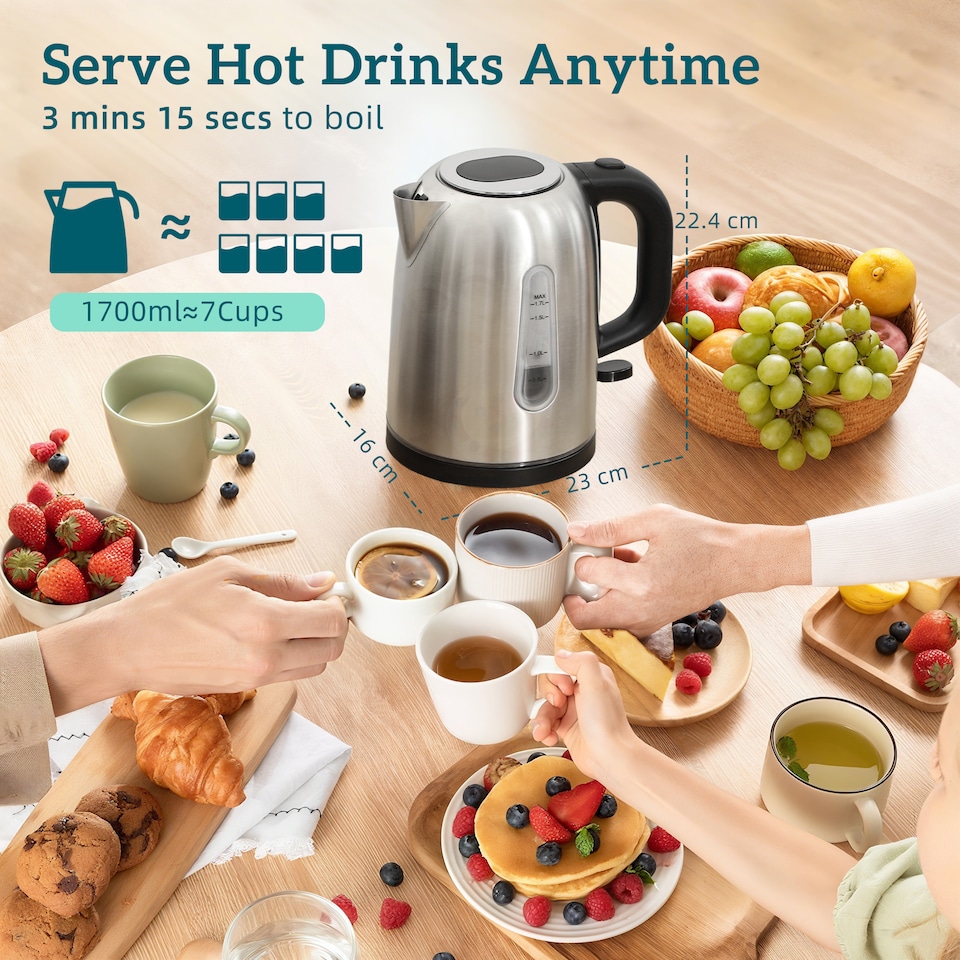 image 1 of HOMCOM Kettle and Toaster Set, 1.7L 3000W Rapid Boil Jug Kettle with Otter Thermostat, Limescale Filter, 2 Slice Toaster with 7 Browning Controls, Crumb Tray, Silver Tone | Silver