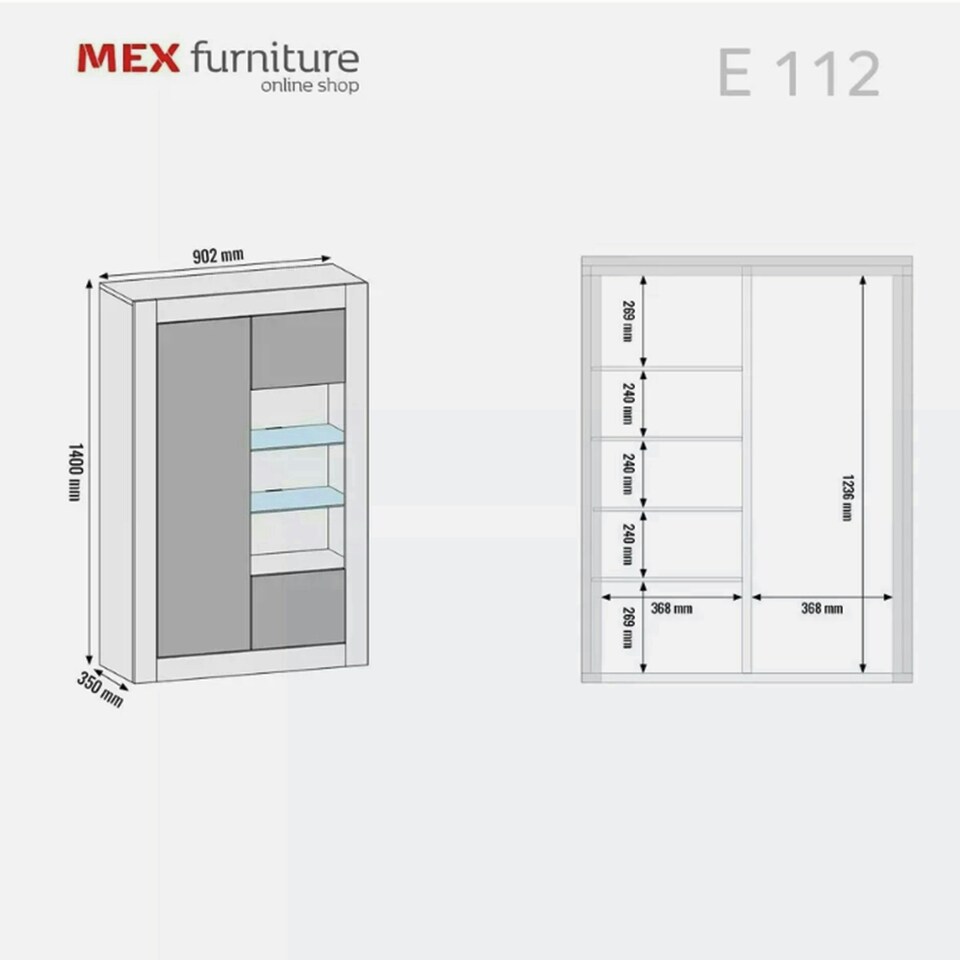 image 1 of Display Cabinet 93cm Grey Gloss Doors Dark Matt Body Free LED Grey