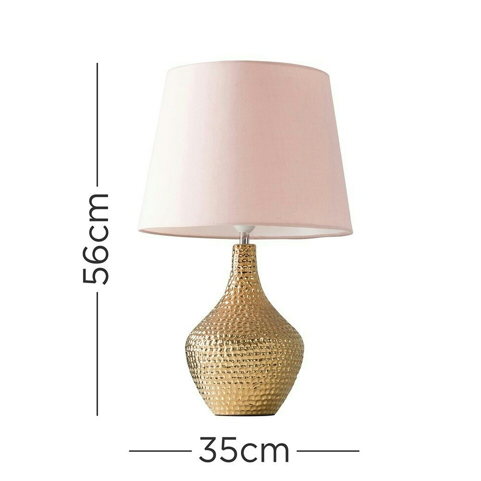 image 1 of ValueLights Modern Metallic Gold Indent Textured Ceramic Table Lamp With Pink Shade