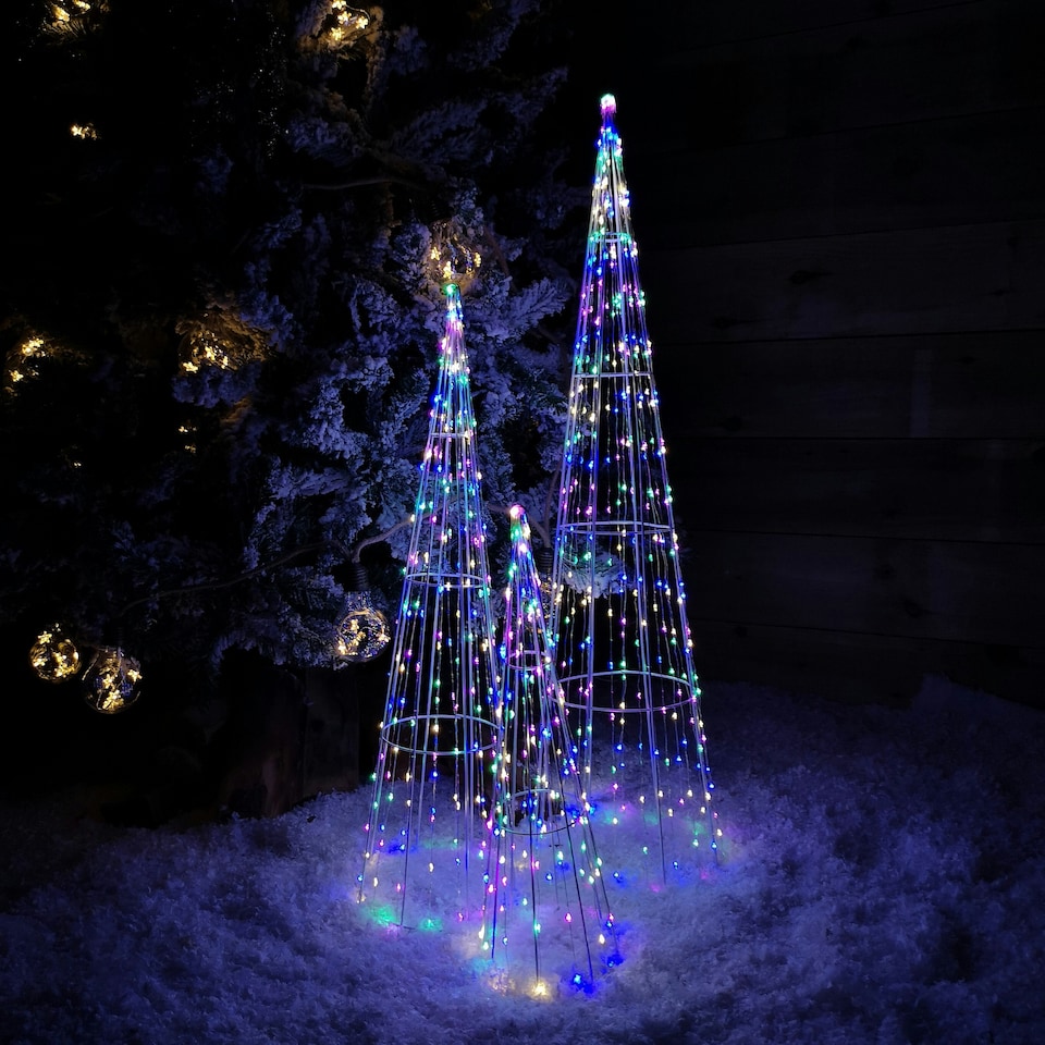 image 1 of Multi Function LED White Tree Cone Trio with 640 Multi Coloured LEDs