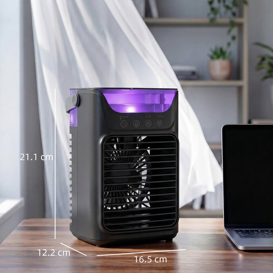 image 1 of HOMCOM Desk Fan with Adjustable Head, 3-Speed Table Fan | Black | Black | 16.5 x 12.2 x 21.1 cm