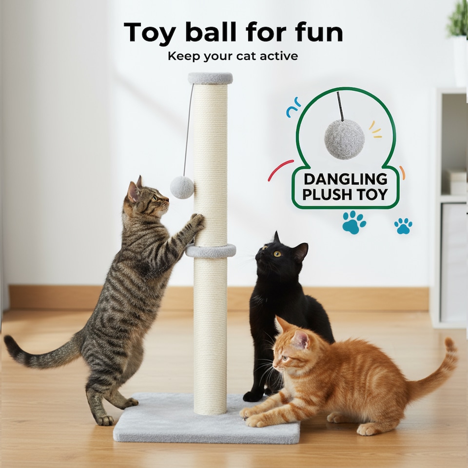 image 1 of Skylos Cat Tree Scratching Post Wooden Furniture Stand with Ball Toy