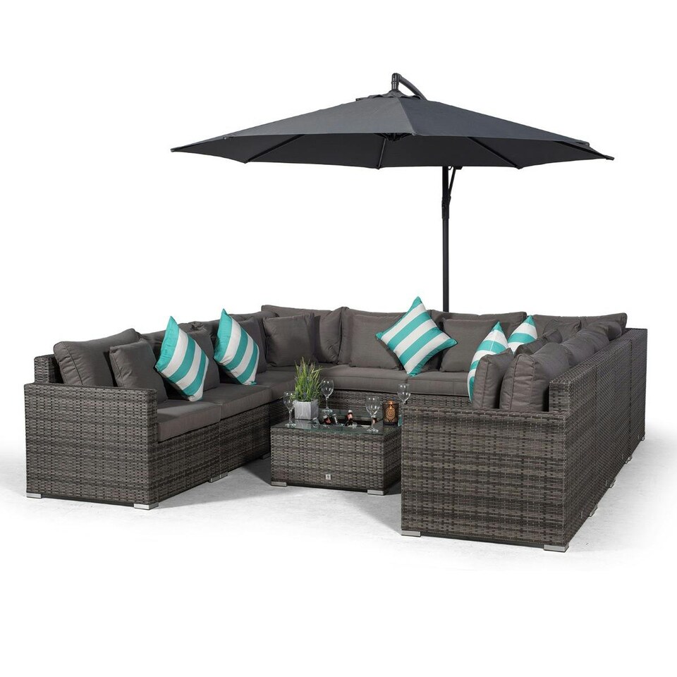image 1 of Havana 10 Seat Rattan Sofa Conversation Set with Ice Bucket Coffee Table Grey | Grey