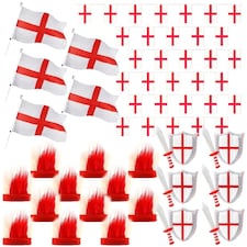 Pack of 1 28 Piece England Set - Flags, Bunting, Headbands & Inflatables Red | One Size