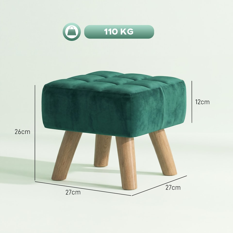 image 1 of HOMCOM Modern Footstool, Fabric Foot Rest with Rubber Wood Legs, Dark Green