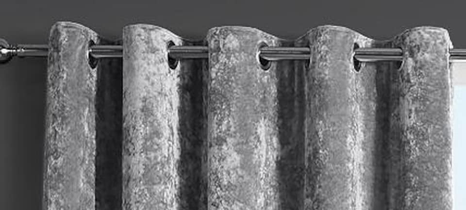 image 1 of Crushed Velvet Fully Lined Eyelet Curtains - Silver - 168x137cm