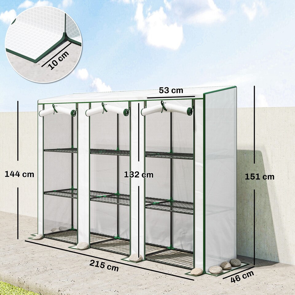 image 1 of Outsunny 3 Tier Lean-to Mini Greenhouse with Plastic Cover, White