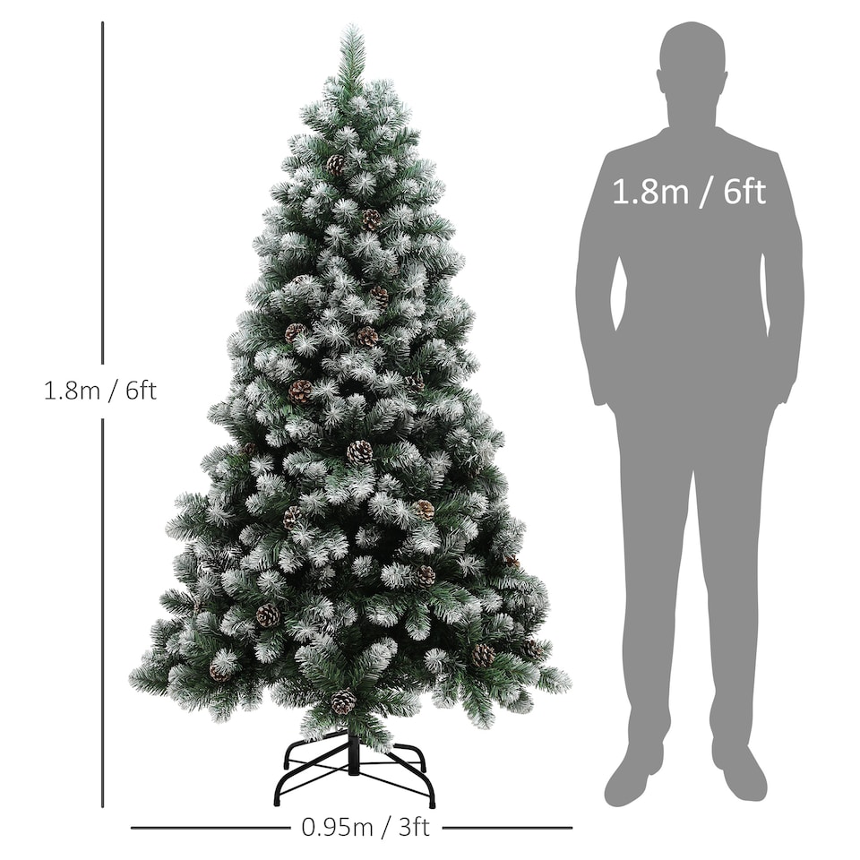 image 1 of HOMCOM 6ft Artificial Pine Christmas Tree with 774 Branch Tips and Steel Base, Realistic Hinged Tree with Pinecones, Holiday Decor for Home Office, Green