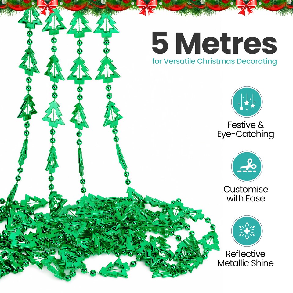 image 1 of 5M Christmas Tree Bead Garland, Metallic Hanging Chain Feastive Garland