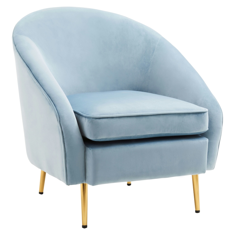 image 1 of Interiors by Premier Blue Velvet Armchair with Cushion, Plush Foam Seat With Gold Finish Metal Legs, Living Room Accent Chair