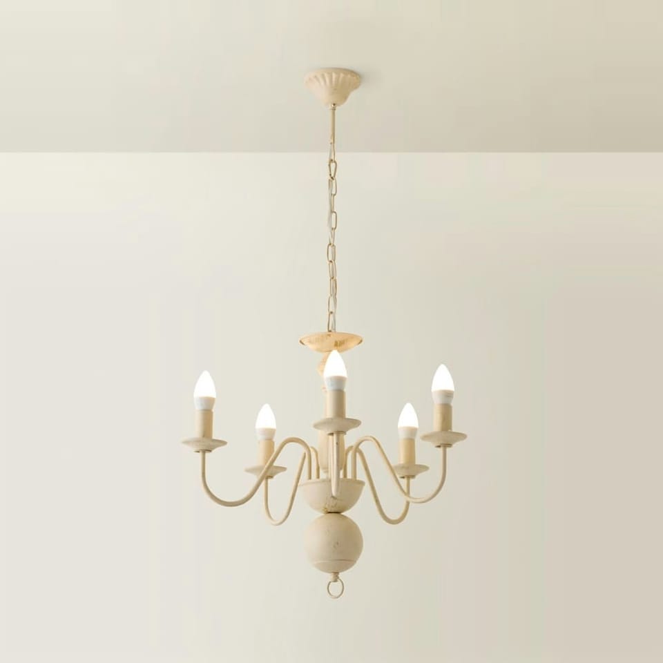 image 1 of ValueLights Traditional 5 Way White Flemish Style Ceiling Light Chandelier Fitting | Chrome