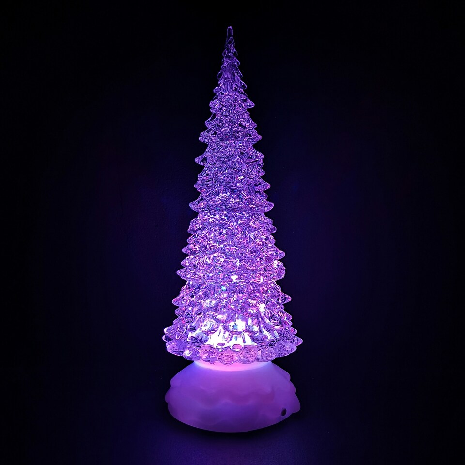 image 1 of 27cm Snowtime Christmas Water Spinner Colour Changing Glitter Christmas Tree Dual Powered