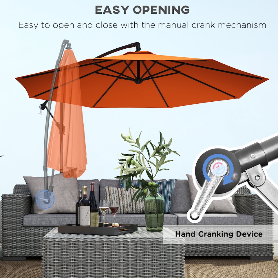 image 1 of Outsunny 3(m) Cantilever Parasol Banana Umbrella w/ Crank, Orange | Orange | Orange