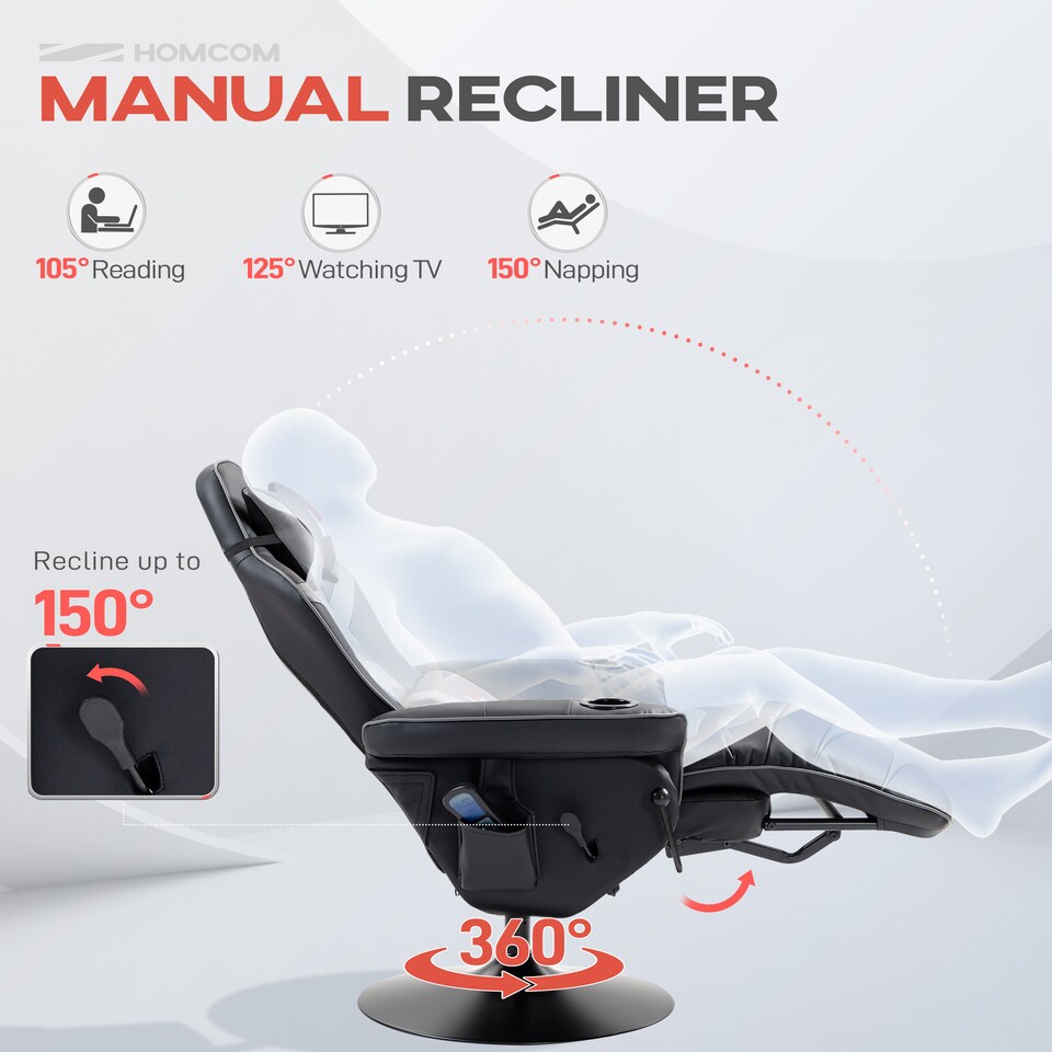 image 1 of HOMCOM Massage Recliner Chair with Remote, PU Leather Recliner Armchair Grey | Grey