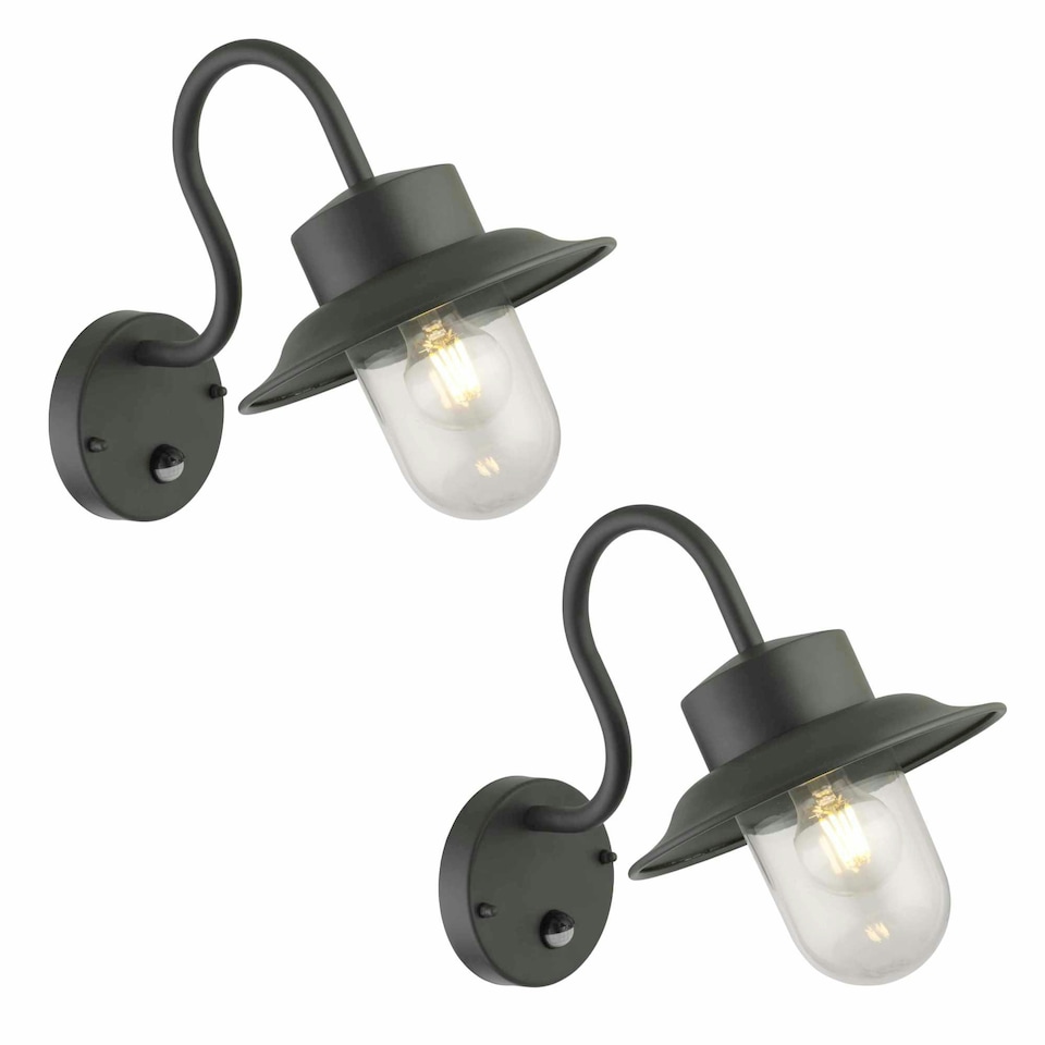 image 1 of Set of 2 Montford - Black Motion Sensor Outdoor Wall Lights Black | Clear