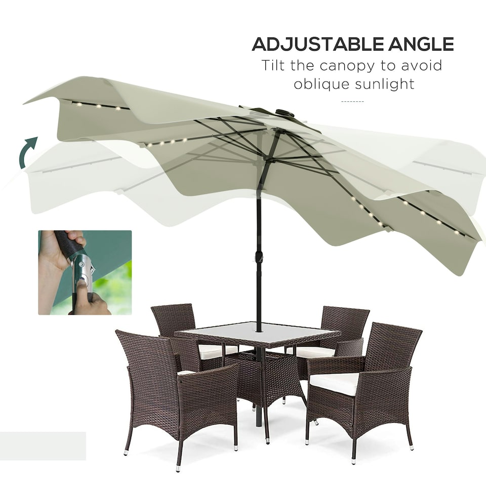 image 1 of Outsunny Garden Parasol Umbrella with LED Lights and Tilt, Table Umbrella