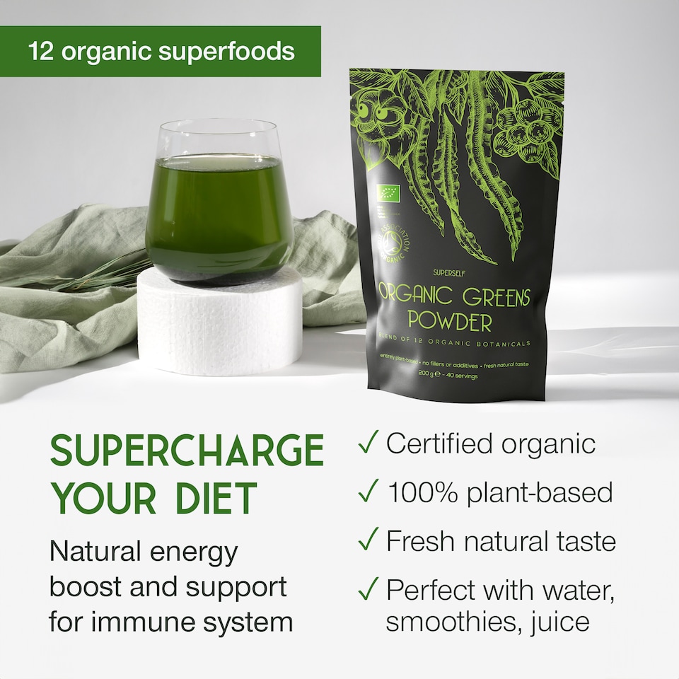image 1 of SuperSelf Organic Super Greens Powder with 12 Superfoods 200g