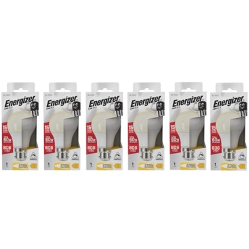 image 1 of Energizer LED GLS B22 806lm 7.3W 3000K (Warm White) Dimmable Light Bulb - Pack of 6
