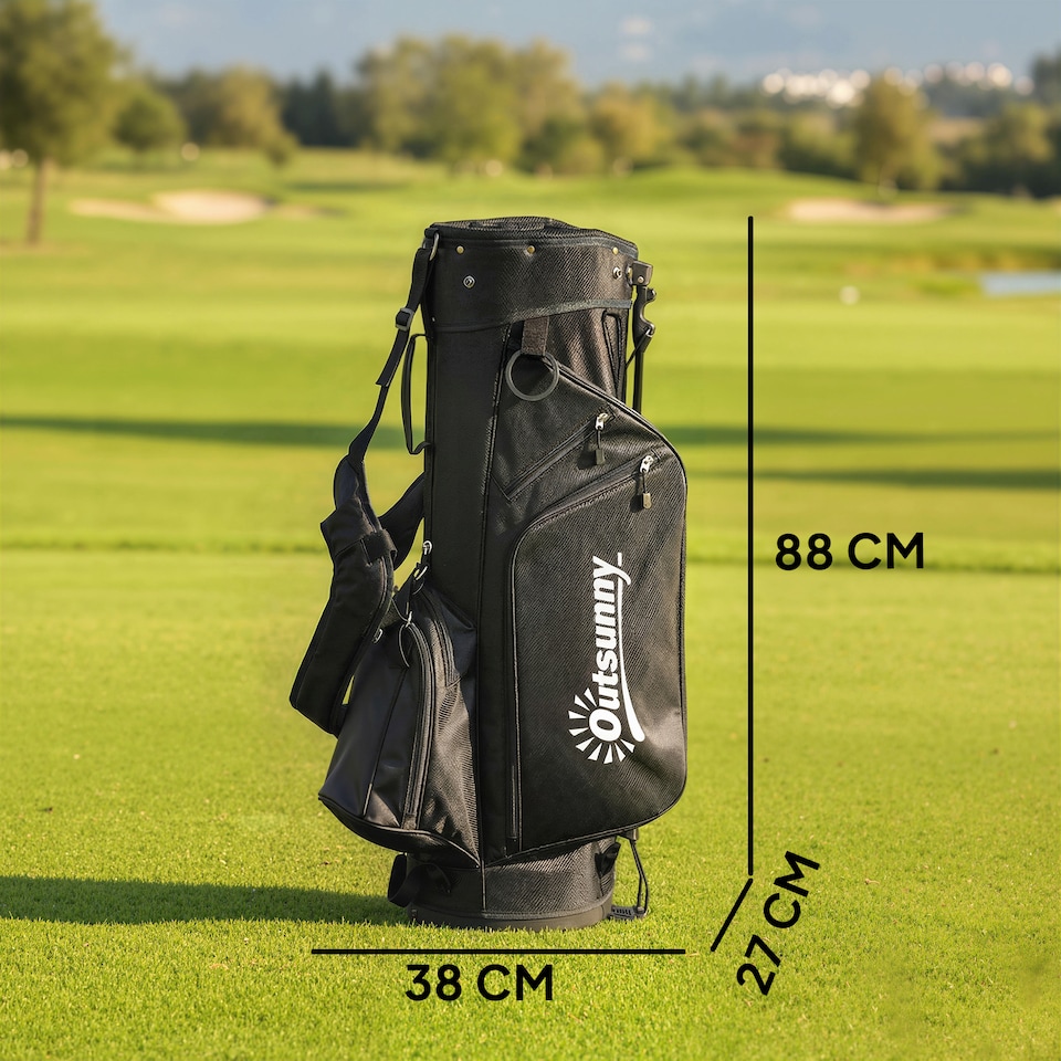 image 1 of Outsunny Golf Stand Bag 6 Way Full-Length Dividers Golf Bag Black
