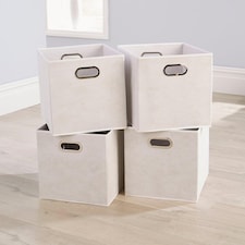 Cube Pack of Four Canvas Fabric 33x37cm Large Storage Insert Boxes | White | Large White