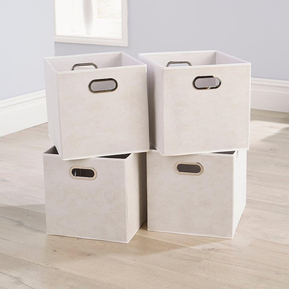 image 1 of Cube Pack of Four Canvas Fabric 33x37cm Large Storage Insert Boxes | White | Large White