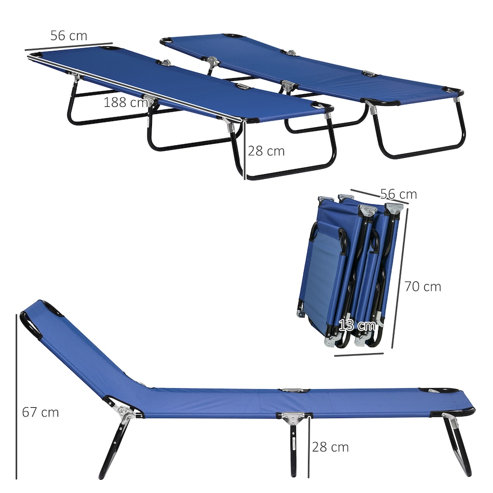 image 1 of Outsunny Folding Sun Loungers Set of 2 with Adjustable Backrest, Blue