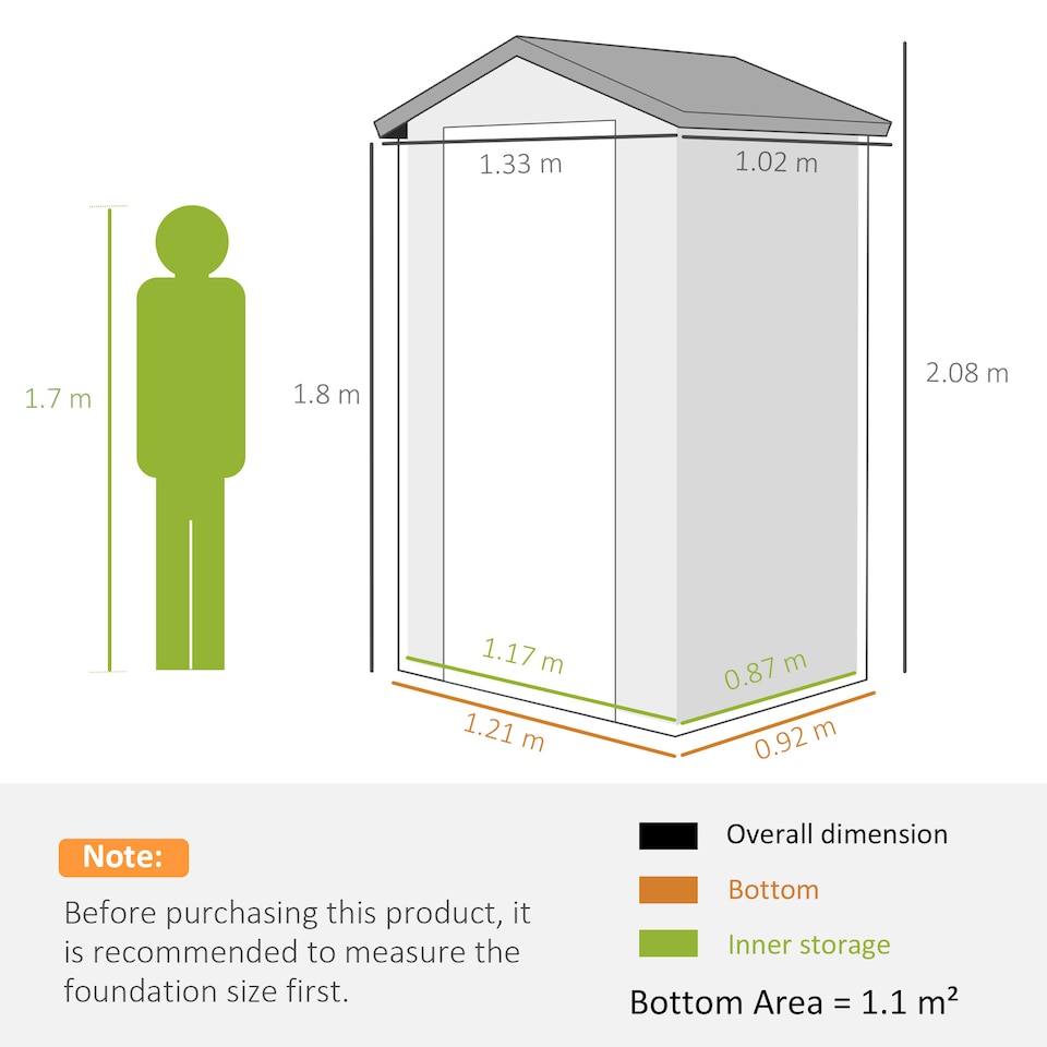 image 1 of Outsunny 4 x 3ft Plastic Garden Storage Shed with Foundation Kit, Polypropylene Outdoor Storage Tool House with Ventilation Slots and Lockable Door, Grey