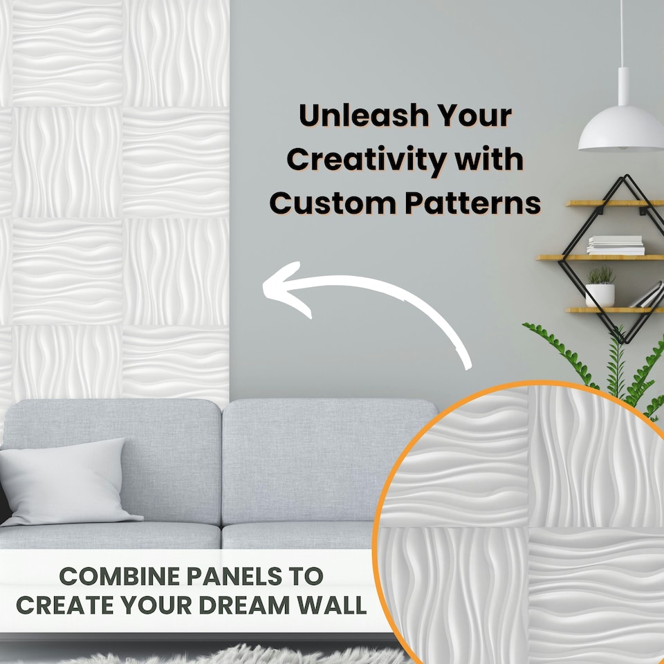 image 1 of NOVECRAFTO Wavy Wave 3D Wall Panels – 6 Sheets Covering 1.5m² | 16.15ft² Interior Cladding Set | Wavy Design Tiles – Each Panel 50x50cm Matt White