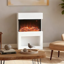 HOMCOM Electric Fireplace with 3D Flame Effect, 6 Colours & 3 Brightness Levels, 1000W/2000W White Electric Fire and Mantel Reach up to 30㎡ Space with Remote & Timer, 3 Sided View for Living Room | White